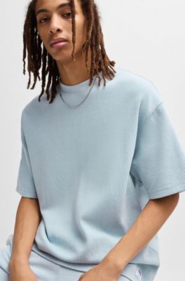 Cotton-jersey T-shirt with blue logo patch, Light Blue