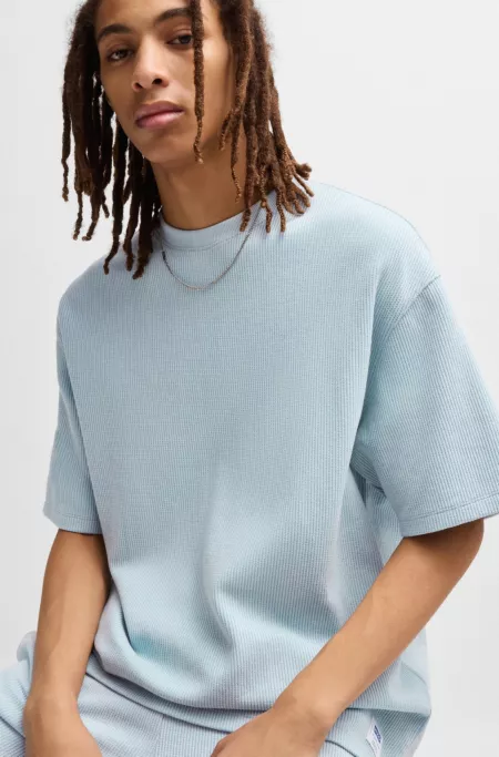 Cotton-jersey T-shirt with blue logo patch