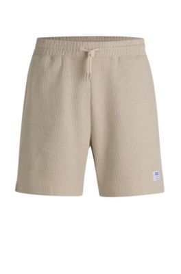 Loose-fit shorts in a waffle-structured cotton blend, Light Beige