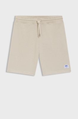 Loose-fit shorts in a waffle-structured cotton blend, Light Beige