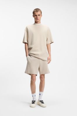 Short ample en coton m&eacute;lang&eacute; &agrave; la structure gaufr&eacute;e, Beige clair
