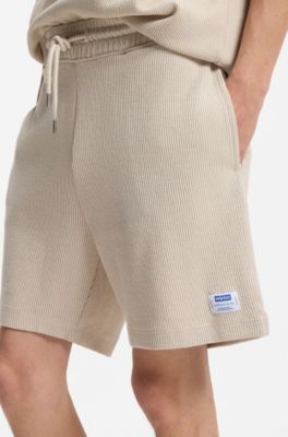 Loose-fit shorts in a waffle-structured cotton blend, Light Beige