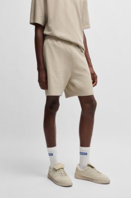 Loose-fit shorts in a waffle-structured cotton blend, Light Beige
