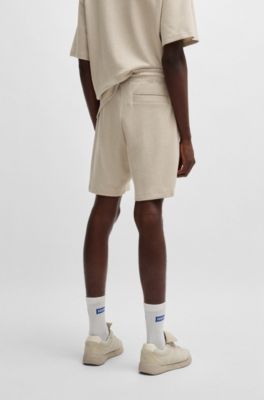Loose-fit shorts in a waffle-structured cotton blend, Light Beige