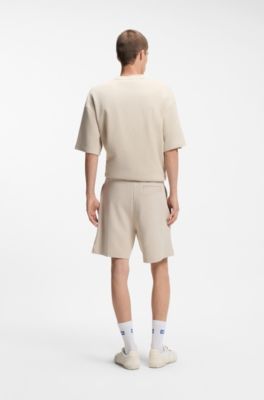 Loose-fit shorts in a waffle-structured cotton blend, Light Beige