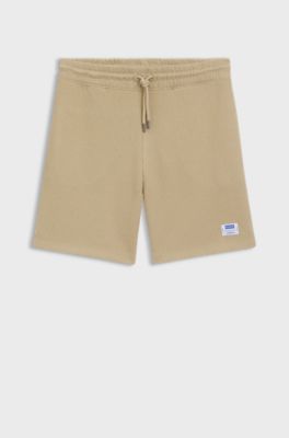 Shorts de corte holgado en algod&oacute;n con estructura de rejilla, Beige