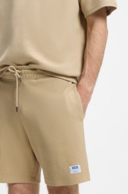 Shorts de corte holgado en algod&oacute;n con estructura de rejilla, Beige