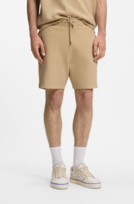 Shorts de corte holgado en algod&oacute;n con estructura de rejilla, Beige