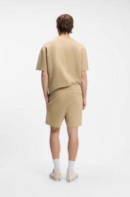 Shorts de corte holgado en algod&oacute;n con estructura de rejilla, Beige