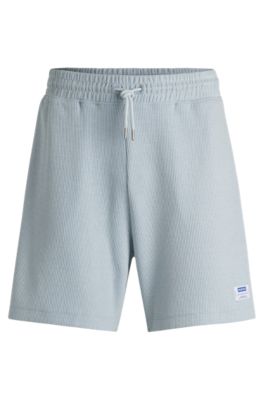 Loose-fit shorts in a waffle-structured cotton blend, Light Blue