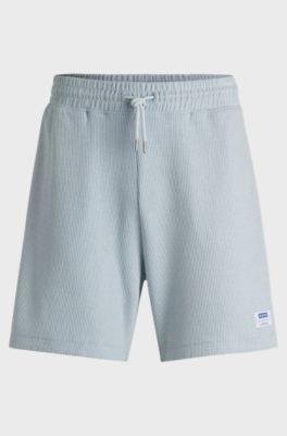 Loose-fit shorts in a waffle-structured cotton blend, Light Blue