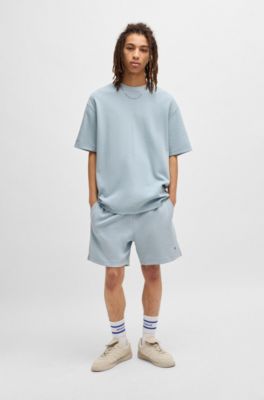 Loose-fit shorts in a waffle-structured cotton blend, Light Blue