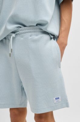 Loose-fit shorts in a waffle-structured cotton blend, Light Blue
