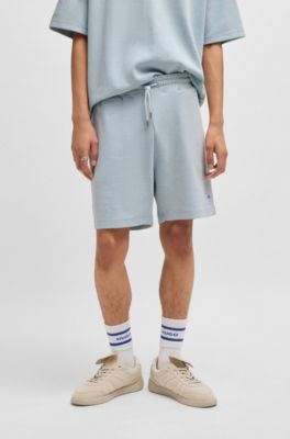 Loose-fit shorts in a waffle-structured cotton blend, Light Blue