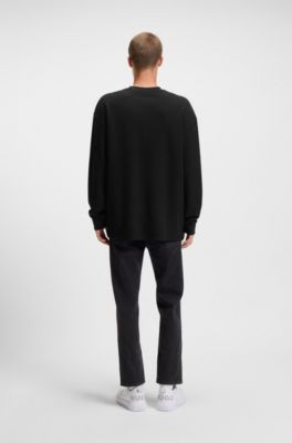 Cotton-blend T-shirt with waffle structure, Black