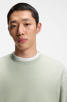 Cotton-blend T-shirt with waffle structure, Light Green