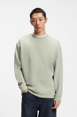Cotton-blend T-shirt with waffle structure, Light Green
