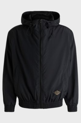 Hooded windbreaker jacket with mesh lining, Black