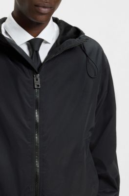 Hooded windbreaker jacket with mesh lining, Black