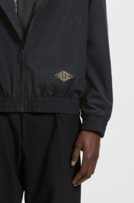 Hooded windbreaker jacket with mesh lining, Black
