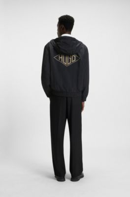 Hooded windbreaker jacket with mesh lining, Black