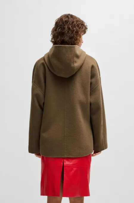 Hooded coat in a double-faced wool blend