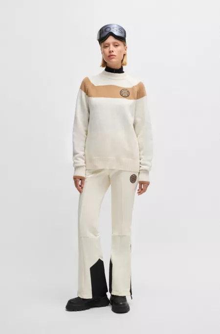 BOSS Ski virgin-wool sweater with camel stripes