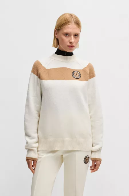 BOSS Ski virgin-wool sweater with camel stripes