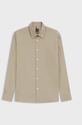 Relaxed-fit cotton shirt with embroidered Double B monograms, Light Beige