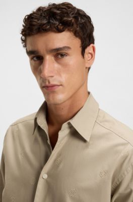 Relaxed-fit cotton shirt with embroidered Double B monograms, Light Beige