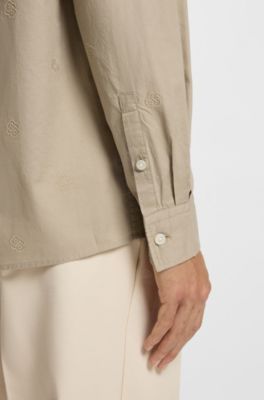 Relaxed-fit cotton shirt with embroidered Double B monograms, Light Beige