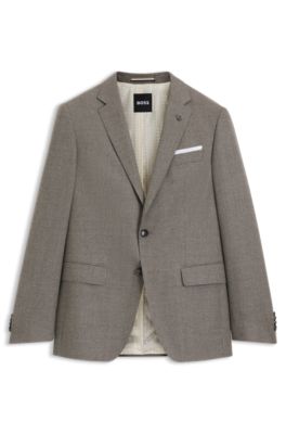 Slim-fit jacket in micro-patterned stretch wool, Beige