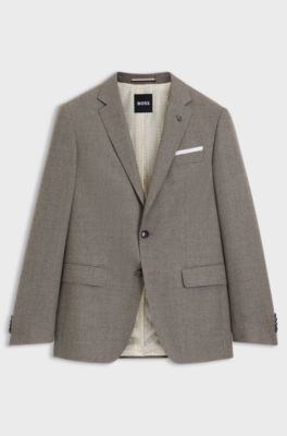 Slim-fit jacket in micro-patterned stretch wool, Beige