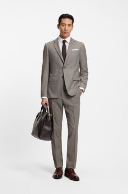 Slim-fit jacket in micro-patterned stretch wool, Beige