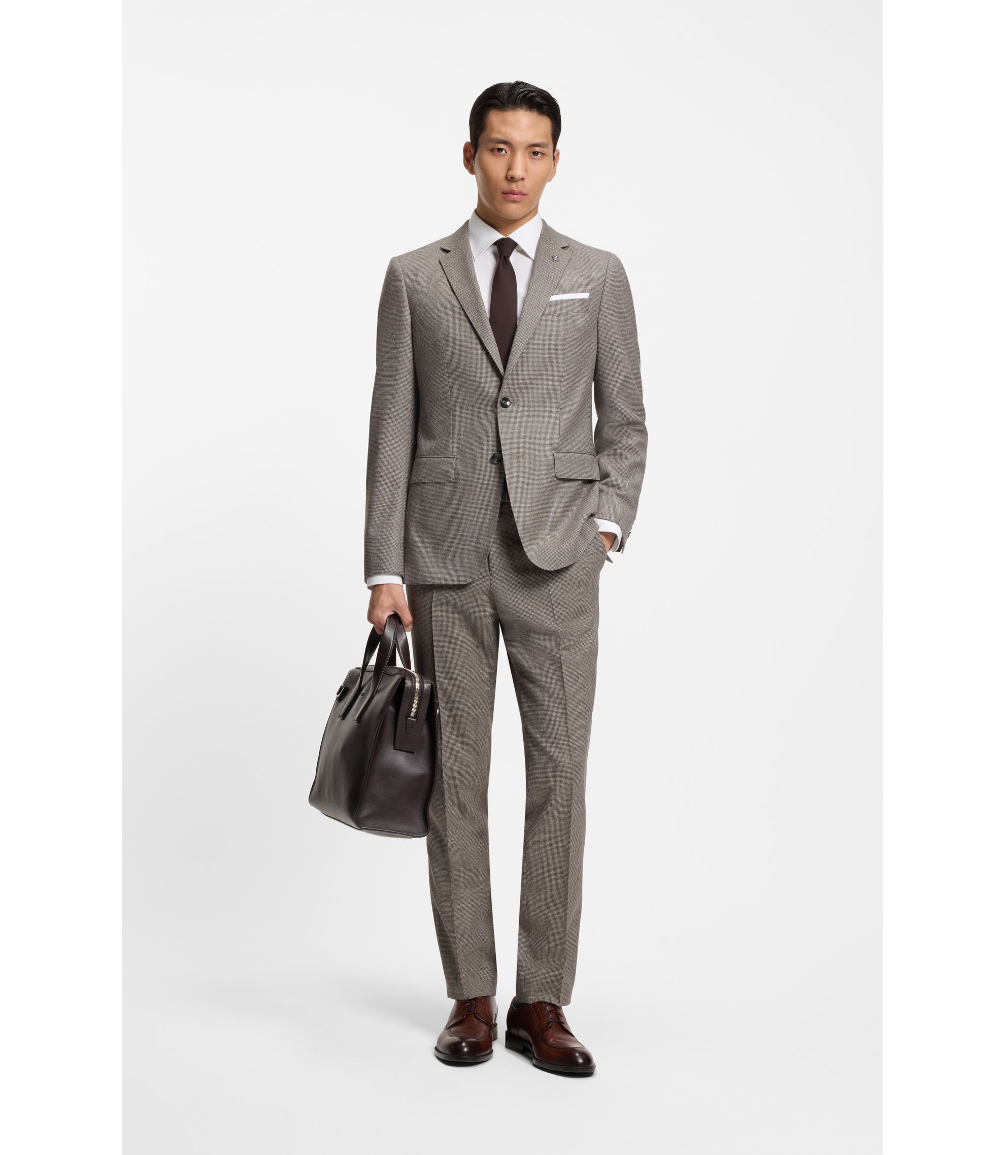 BOSS - Slim-fit jacket in micro-patterned stretch wool - Beige
