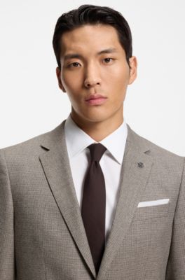 Slim-fit jacket in micro-patterned stretch wool, Beige