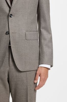 Slim-fit jacket in micro-patterned stretch wool, Beige