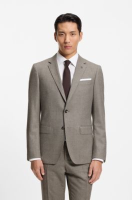 Slim-fit jacket in micro-patterned stretch wool, Beige