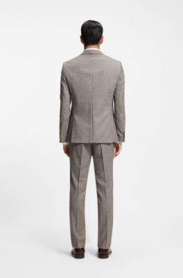 Slim-fit jacket in micro-patterned stretch wool, Beige