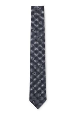 Silk-blend tie with Double B monogram jacquard, Dark Blue