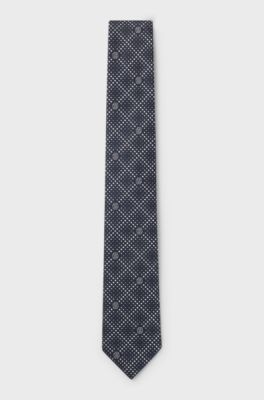 Silk-blend tie with Double B monogram jacquard, Dark Blue