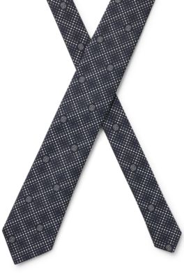 Silk-blend tie with Double B monogram jacquard, Dark Blue