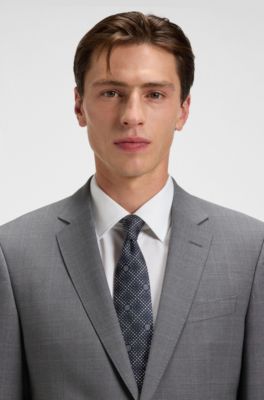 Silk-blend tie with Double B monogram jacquard, Dark Blue