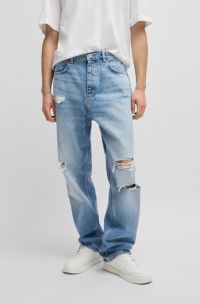 Jean Baggy en denim stone-washed bleu, Bleu