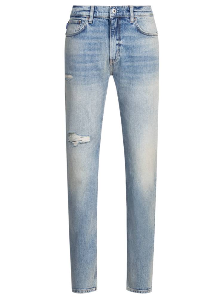 Artikel klicken und genauer betrachten! - Die schmal geschnittene HUGO Jeans mit blauer Waschung und kreativer Färbung ist eine vielseitiges Basic für deine Casual-Looks. Used-Optik mit Falten- und Knitter-Details. Die Rohstoffe dieses Produkts stammen aus regenerativer Landwirtschaft: Der Ansatz fördert und stellt die Bodengesundheit wieder her und zielt darauf ab, das Klima, Wasserressourcen und die Biodiversität zu schützen und die Regeneration des Mutterbodens zu verbessern. | im Online Shop kaufen