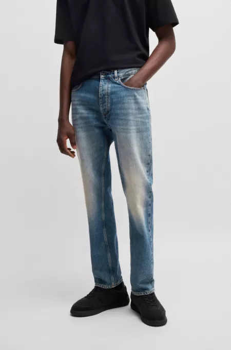 Regular-fit jeans in mid-blue stonewashed denim