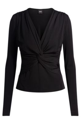 Twist-front top in stretch jersey, Black