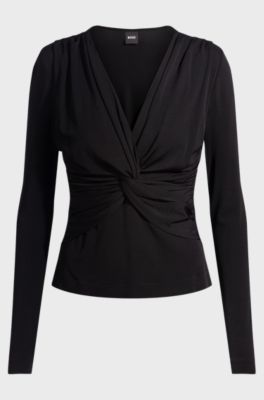 Twist-front top in stretch jersey, Black