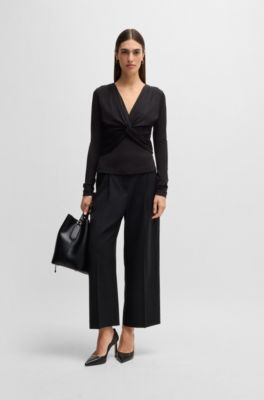 Twist-front top in stretch jersey, Black