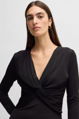 Twist-front top in stretch jersey, Black